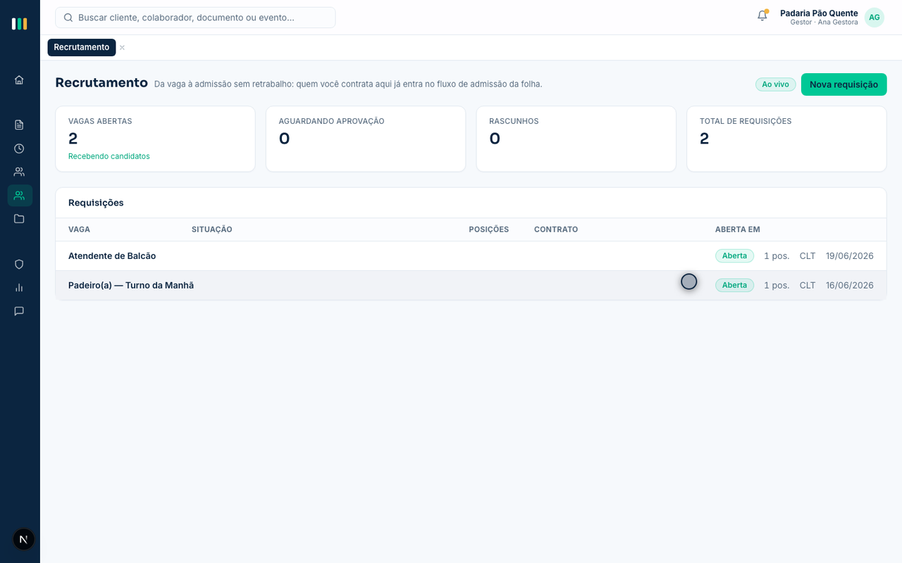 Recrutamento no portal do cliente